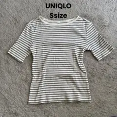 美品 UNIQLO 【S】ボーダー リブ 半袖 Tシャツ
