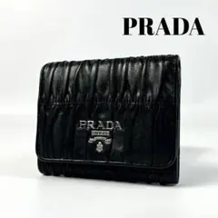 極美品✨️プラダ 三つ折り財布 ナッパレザー シルバーロゴ ブラック