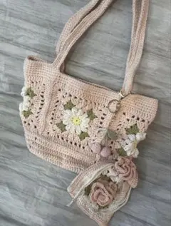 【現在オーダーのみ受付中】お花モチーフ ピンク バッグ♡巾着と選べるチャーム付