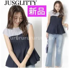新品タグ付】JUSGLITTY 5分袖シアーブラウスレイヤードニット - メルカリ