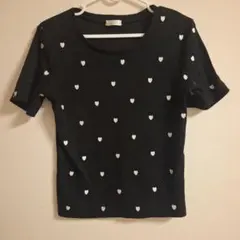 ハート模様 黒 半袖Tシャツ Mサイズ