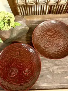 未使用品　鎌倉彫　皿　和菓子　花々　アンティーク　昭和レトロ 鎌倉彫 平 皿 八寸 牡丹 朱入り : 鎌倉彫廣堂 - 通販 - Yahoo