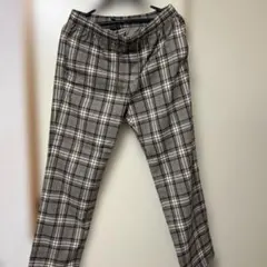 H&M ベージュ系チェック スラックス M