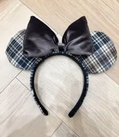 ディズニー　カチューシャ　チェック　ベロア