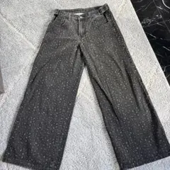 グレー模様入りワイドレッグデニムパンツ