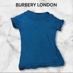 【希少】バーバリーロンドン　ブルー　半袖カットソー　袖チェク　ロゴ入り　刺繍