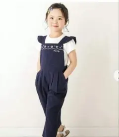 バックリボン肩紐フリルサロペット　80