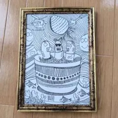 キャラクター線画アート A4サイズ 金色フレーム