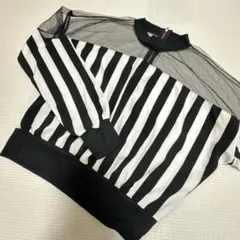 モノトーン ストライプ シースルー 長袖 トップス