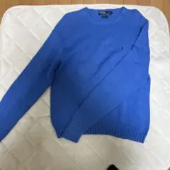 【美品】ポロラルフローレン　コットン ニット セーター ブルー L 刺繍ロゴ
