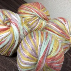 オレンジ系カラフルグラデーションウールヤーン4玉 スラブヤーン