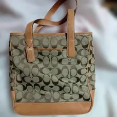 COACH コーチ 6071 シグネチャー トート キャンバス カーキ×レッド 