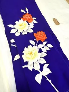 ネイビー 紫色 花柄 着物