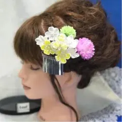 ✿髪飾り ビラカン付き つまみかんざし ピンポンマム入れ替え自由 七五三