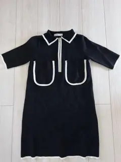 ZARA 黒 ニット 半袖ワンピース　ミニワンピース　コントラスト