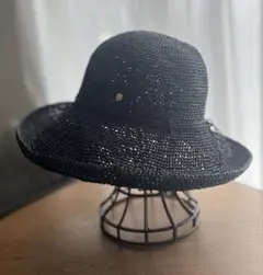 CA4LA 　アトリエメイド　チュール付き　クロッシェ　黒　バゲットハット CA4LA アトリエメイド チュール付き 黒 バゲットハット カシラ 麦わら