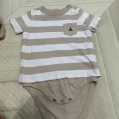 GAPベージュと白のストライプロンパース