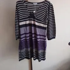 ストライプ Vネック 七分袖チュニック未使用タグ付き　Mサイズ