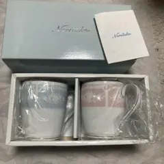 未使用　ノリタケ　ペアマグカップ レースウッドゴールドピンク　ブルー
