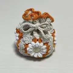 ハンドメイド かぎ針編み 花モチーフ巾着袋