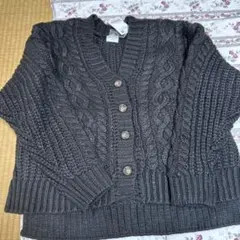 coen ダークグレー ケーブル編みカーディガン