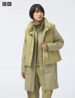 ユニクロ UNIQLO U パフテックノンキルトベストLグリーン