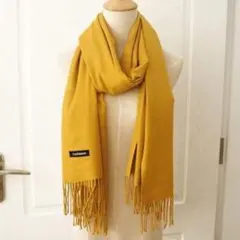 大判ストール 薄手 カシミヤタッチ マスタードカラー 通勤 おしゃれ シンプル