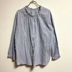 ✨良品✨ スタジオクリップ【Ｌ】シャツ フリル 薄手 前ボタン ストライプ 青のサムネイル