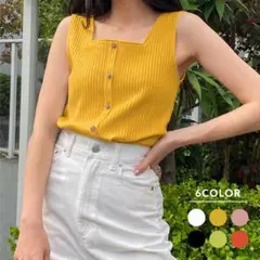 【WEGO完売品】リブスクエアネックトップスのサムネイル