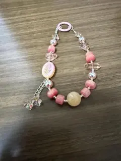 ピンク系ビーズ ハンドメイドストラップ