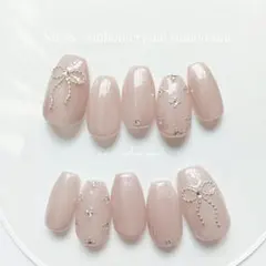 ネイルチップ　韓国　ワンホン　リボン　バレエコア　フレンチガーリー　ちゅるん