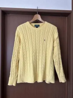 LAUREN Ralph Lauren ケーブルニット　綿100% イエロー　M
