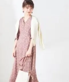 【大活躍】ナチュラルクチュール　レトロ　花柄　マキシ丈　ワンピース　7分袖