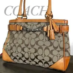 COACH コーチ ハンドバッグ シグネチャー キャンバス レザー ブラウン