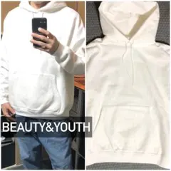 訳あり内起毛BEAUTY&YOUTH白パーカーMサイズホワイトメンズ
