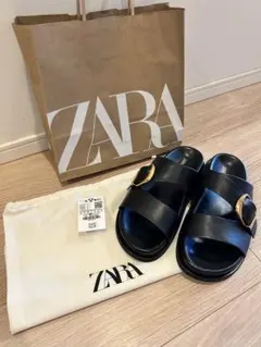 【新品】 ZARA ザラ バックルフラットサンダル 38 24.5cm
