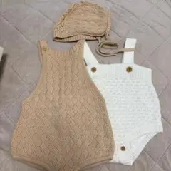ニットロンパースセット（ベージュ・ホワイト）