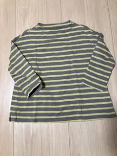 グレーと黄色のストライプ七分袖トップス