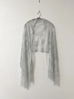 シルバー レース ショール フリンジ付き