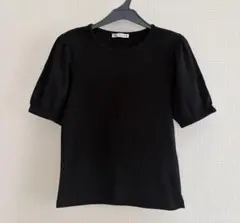 ZARA パフスリーブ リブTシャツ 黒のサムネイル