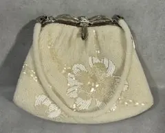 ビーズバッグ パーティーバッグ ハンドバッグ ホワイト レトロ