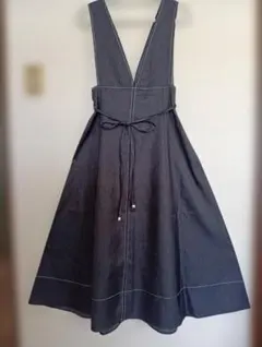 ダークブルー Vネック デニム風ドレス