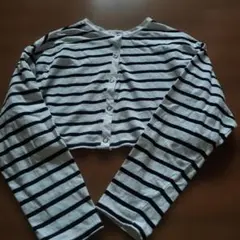 ストライプ クロップド長袖カーディガンМ　グレイル