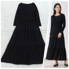 極美品✨セオリーリュクス 現行 異素材ティアードワンピース リブニット ブラック 極美品✨セオリーリュクス 現行 異素材ティアードワンピース