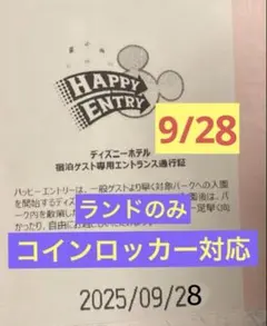 ハッピーエントリー 4枚セット　バラ売り可 4枚セット チケット ハッピーエントリー 9/4 ディズニーランド