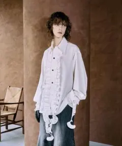 【seyto】サイズ2 ロングフリルビックカラーシャツ