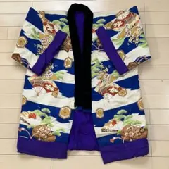 9.2【昭和レトロ】綿入れ半纏 どてら 青白 松竹梅 菊紋 鶴 丹前 和服 着物