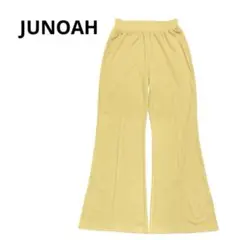 ジュノアJUNOAH リブワイドパンツ　ウエストゴム　裾スリット　センタープレス
