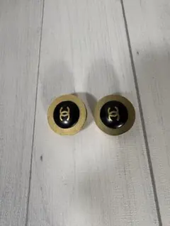CHANEL Chanel Coco Mark Circle Earrings 94P Gold x Black