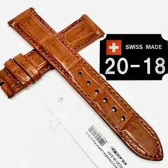 1042#18mm-16mmコニャック☆レザーベルト☆クロコダイルスイス製